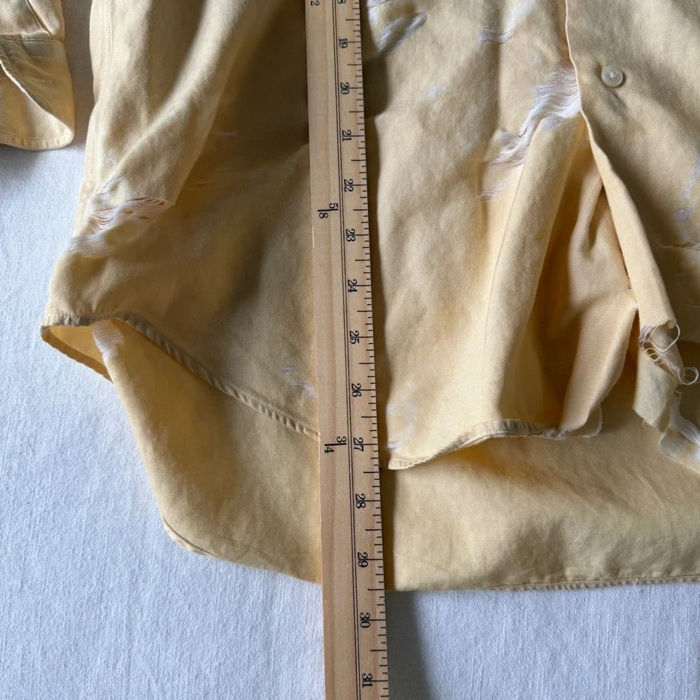 Polo Ralph Lauren Benford Silk Cotton‎ Shirt Yellow Distressed Thrashed Mens L